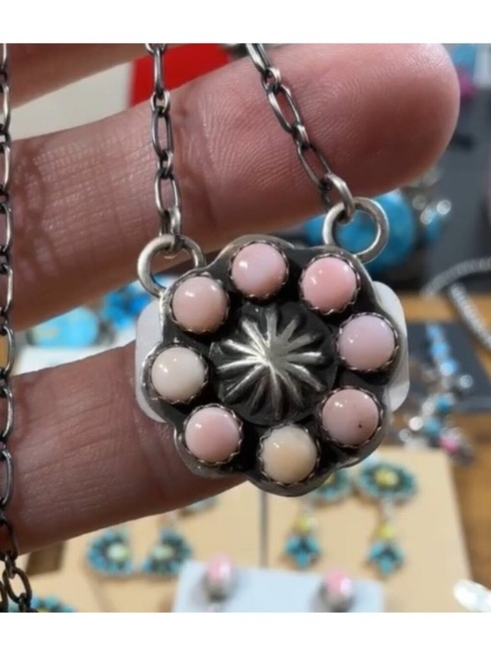 Sterling Silver Pink Conch Shell Necklace By Marcella James 19" Chain Native